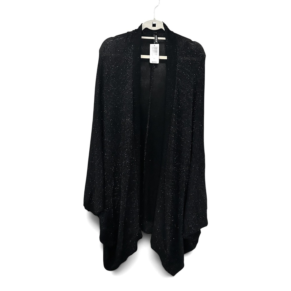 Torrid Liquid Shine Wrap Cardigan Black Metallic Sparkle Size 3/4 3X 4X NEW